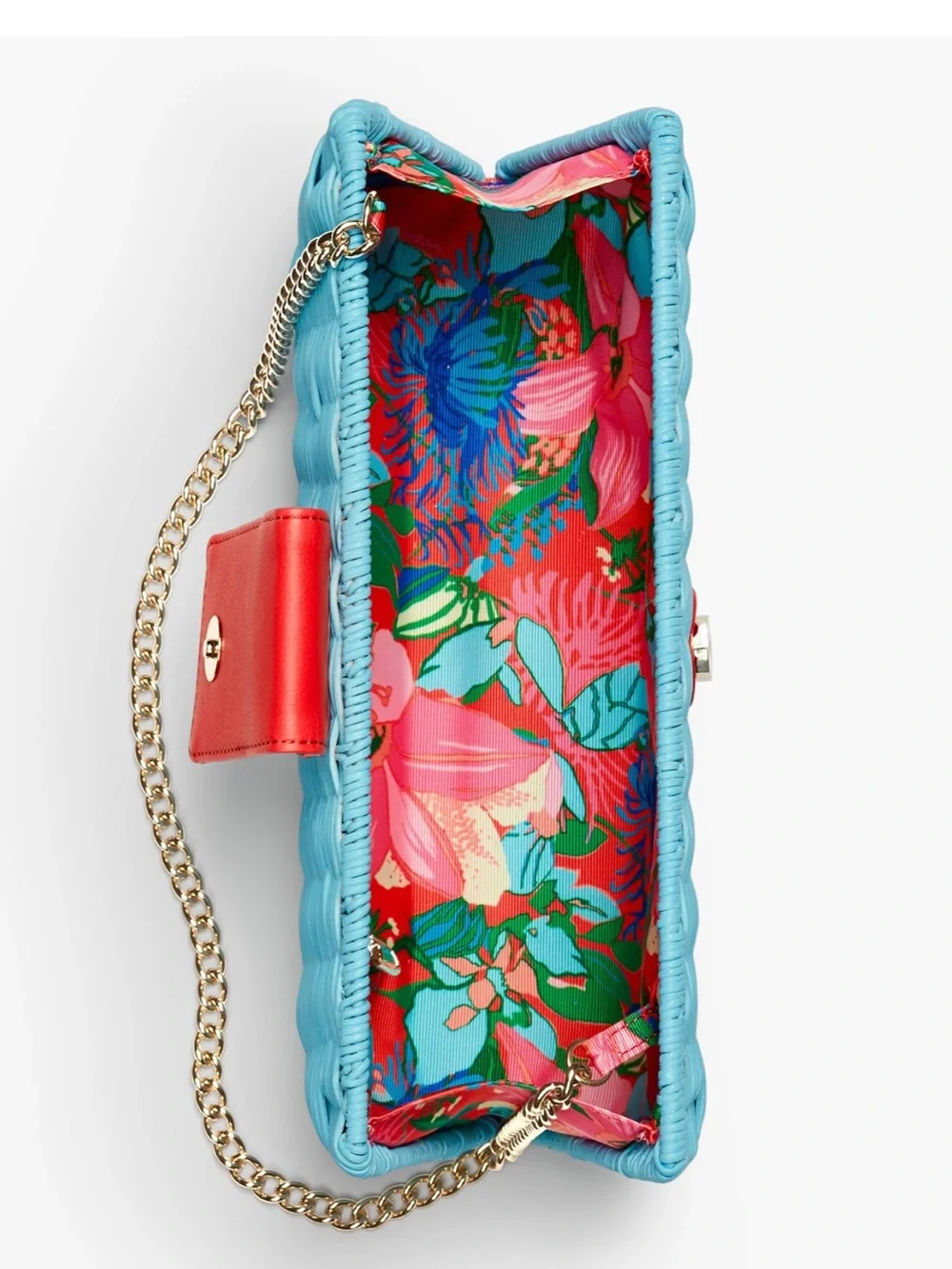 Talbots Turquoise Woven Clutch with Floral Pineapple Tab